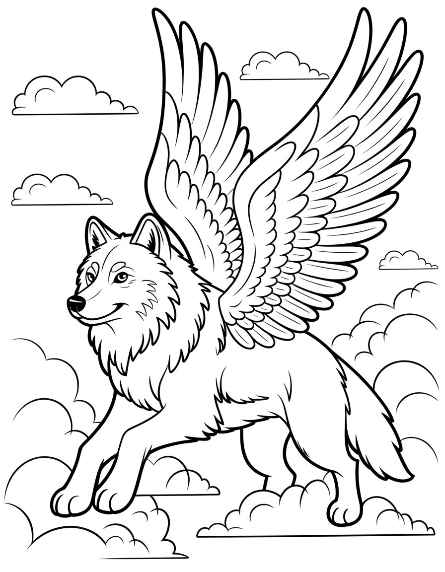 winged wolf coloring page