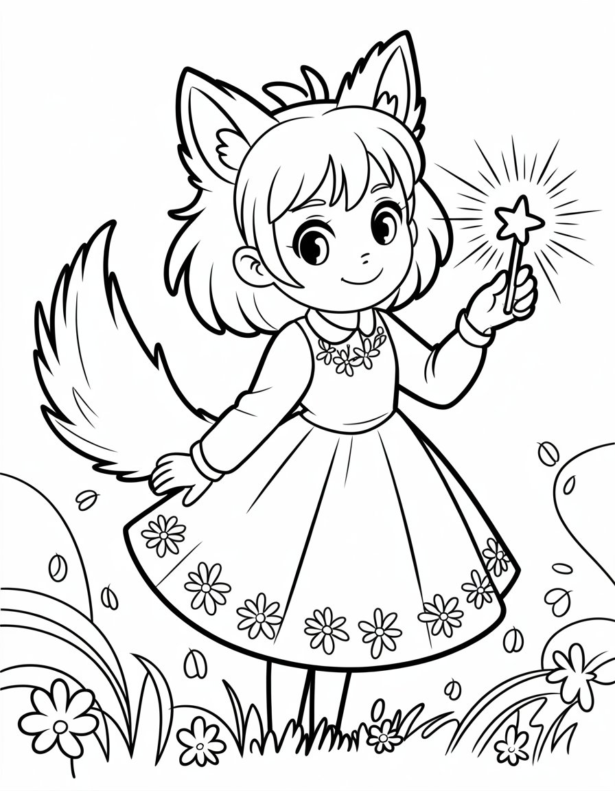 wolf anime girl coloring page