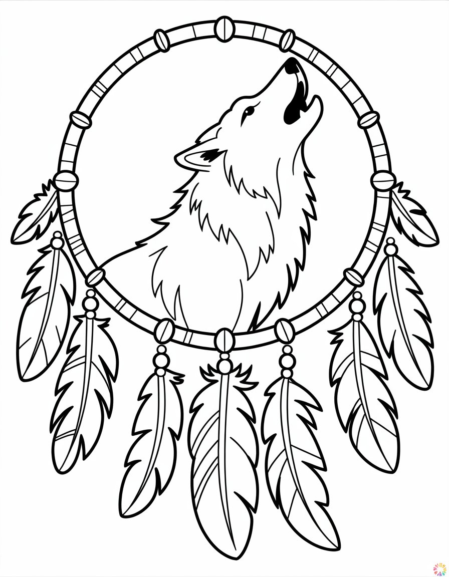 wolf dream catcher coloring page