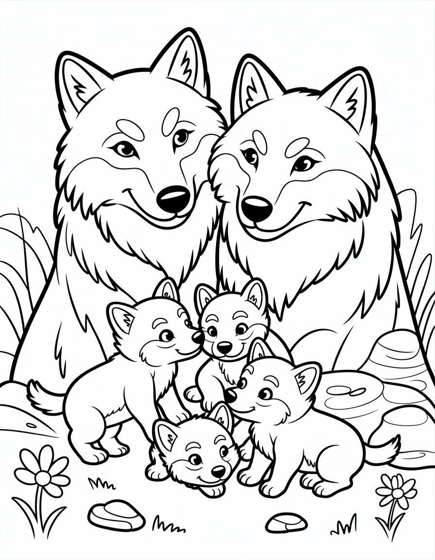 wolf family coloring page