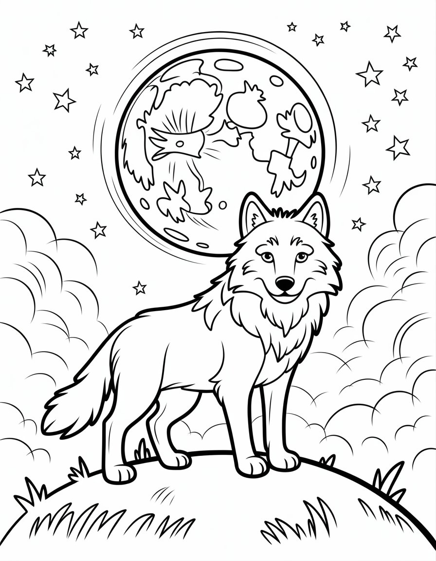 wolf moon coloring page