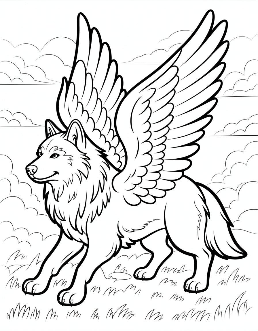 wolf with wings coloring page