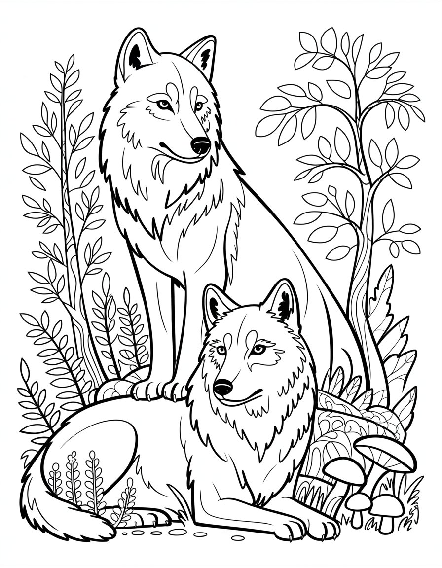 wolves coloring page for adults